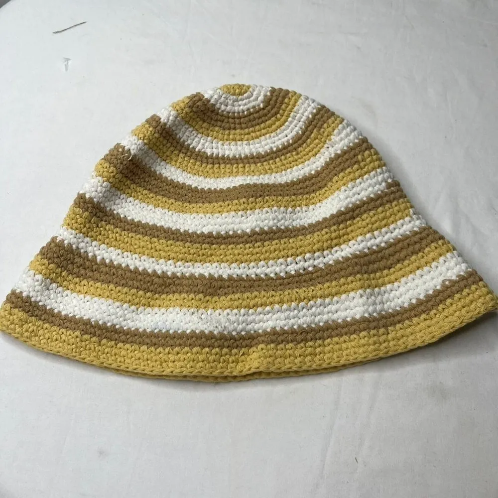 Madewell Womens Crocheted Bucket Hat Earthen Sand Stripe Size S/M NK774 - Image 3