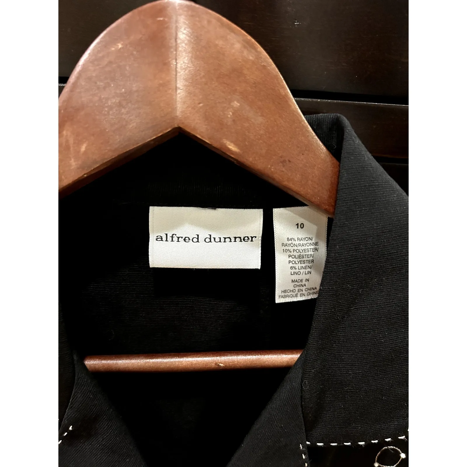 Vintage Alfred Dunner Size 10 Black Button Up Top Embroidered Details Flowers - Image 2