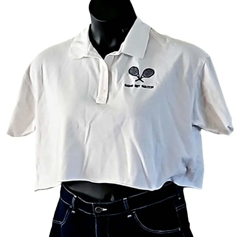 Aerie Offline Cropped Polo Shirt Tennis Graphic Size Small Petite NWOT - Image 2