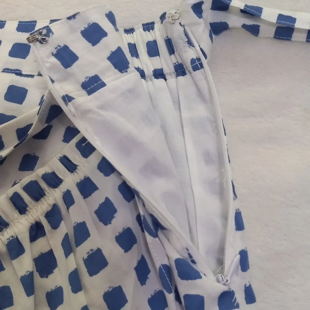 Vineyard Vines Painterly Grid Blue White Faux Wrap Ruffle Mini Skirt - Image 9