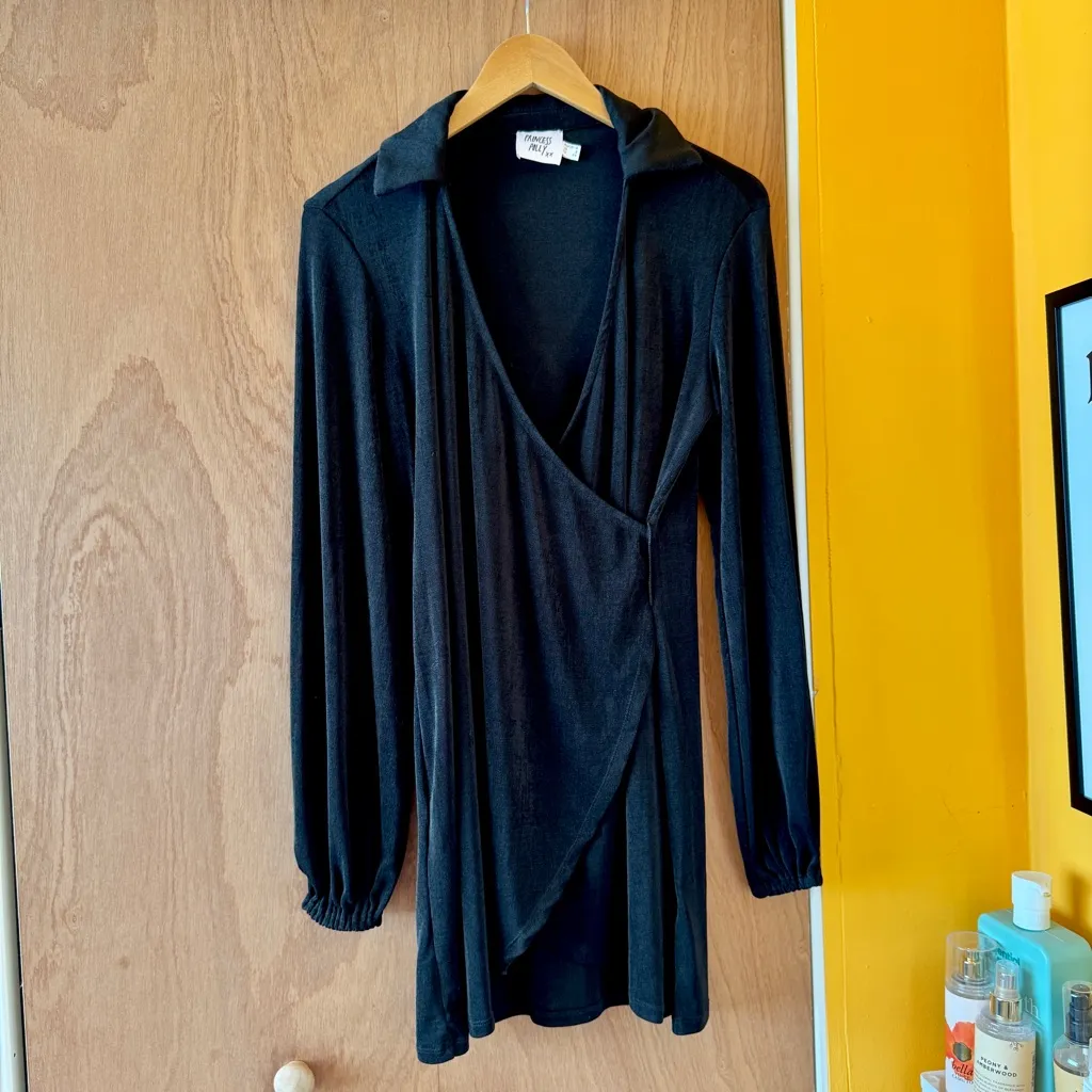 🎅 3/$15 SALE Princess Polly Black Collared Long Sleeve Mini Dress - Size 2 - Image 3