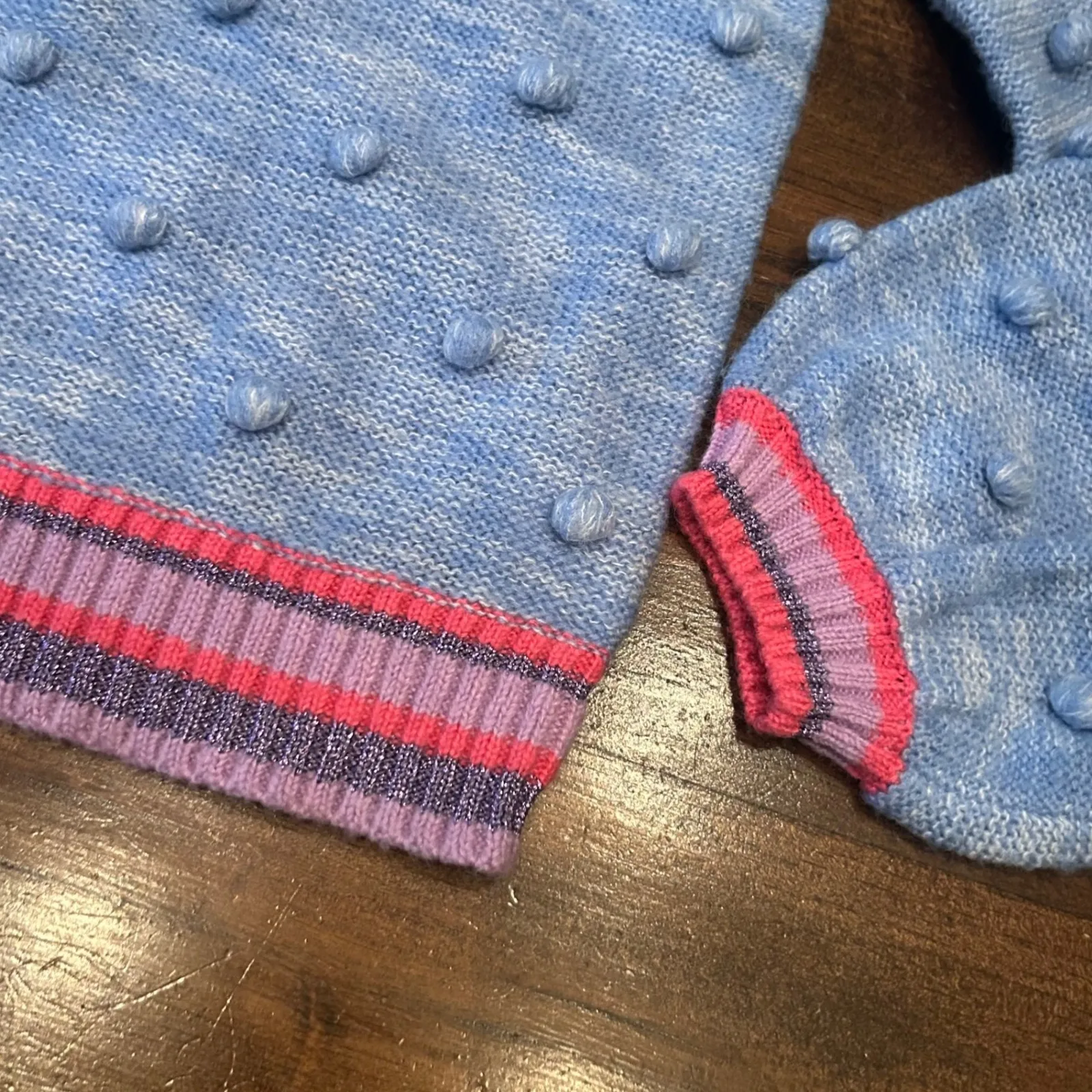 Lilly Pulitzer Verna Peri Marl Blue Pom Pom Wool‎ Blend Sweater Knit Crewneck - Image 5