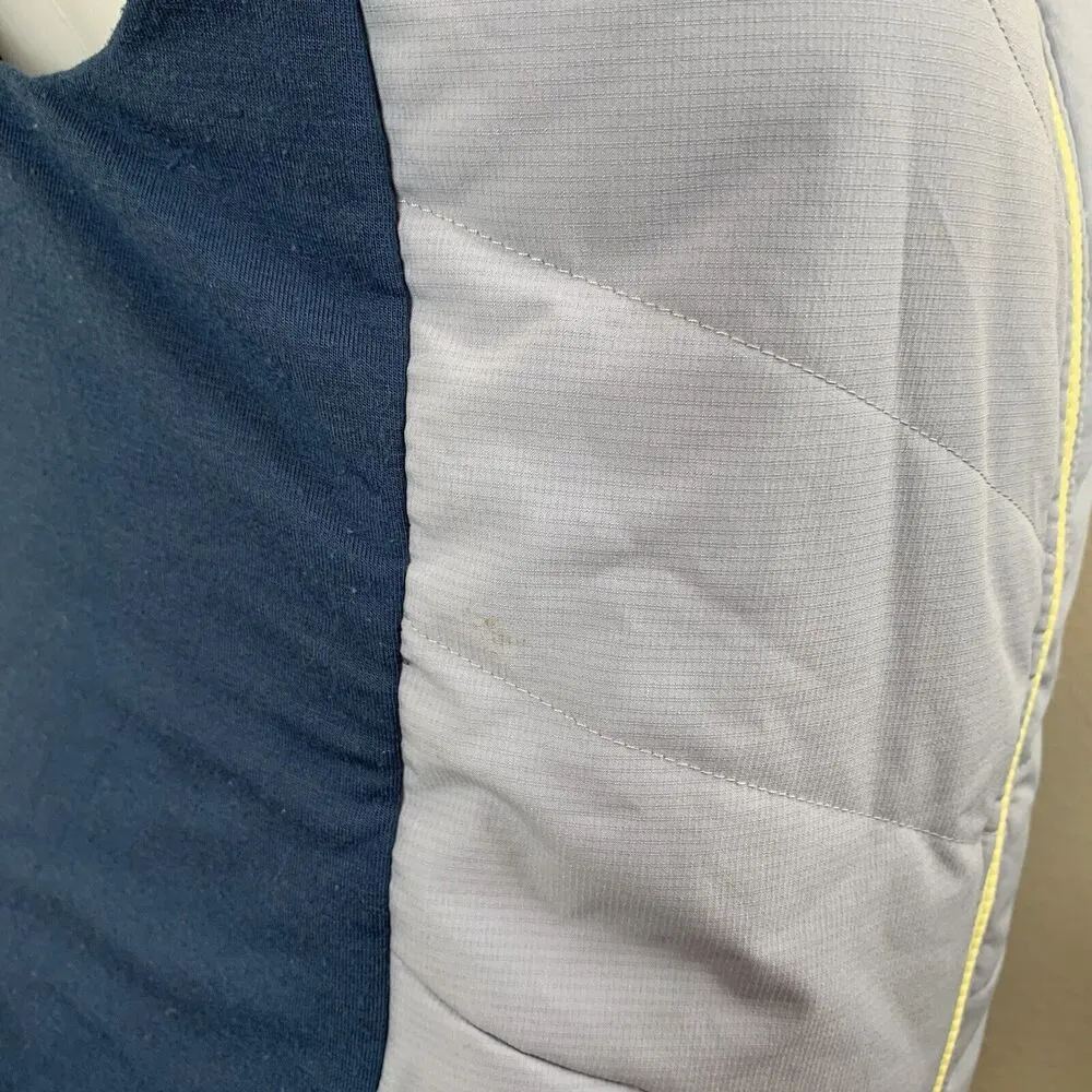 Women’s Sz S Blue Puff Vest Full Yellow Zip Hooded - Image 5