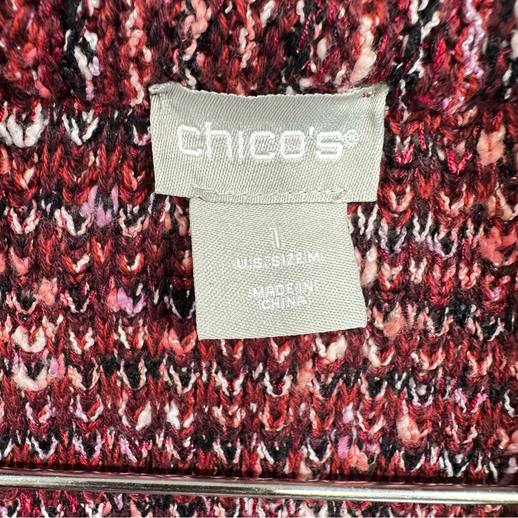 Chico’s Multicolored Maroon Pink Tweed Woven Blazer Cardigan Sweater Fringe Trim - Image 7
