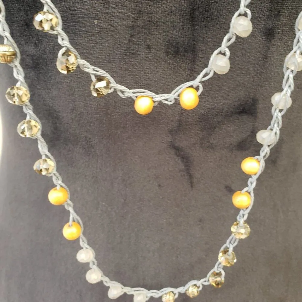 Womens Fashion Multicolor Amber Crystel Beaded Single or Double Layered Necklace Gold - Image 6