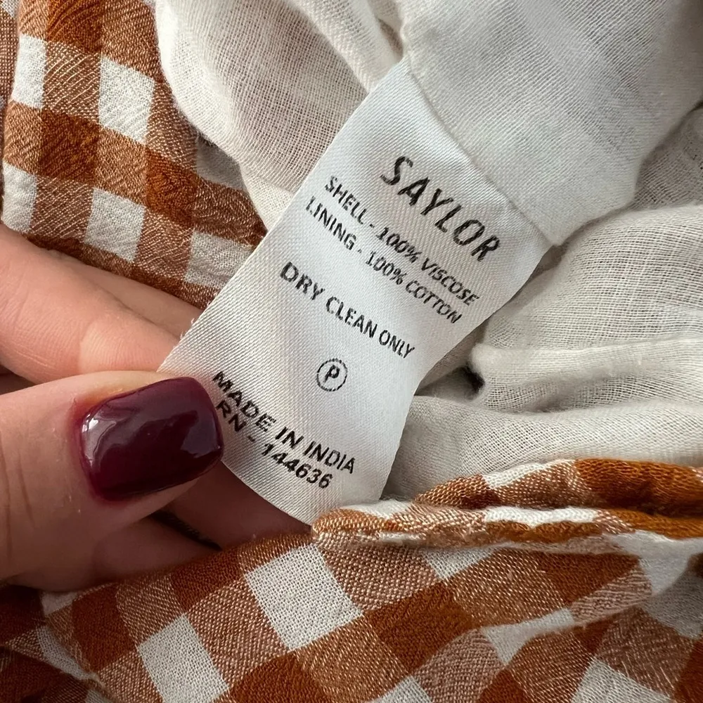 SAYLOR Laken Gingham Checkered Ruffled Jumpsuit Apricot Tan Sz XS - Image 7