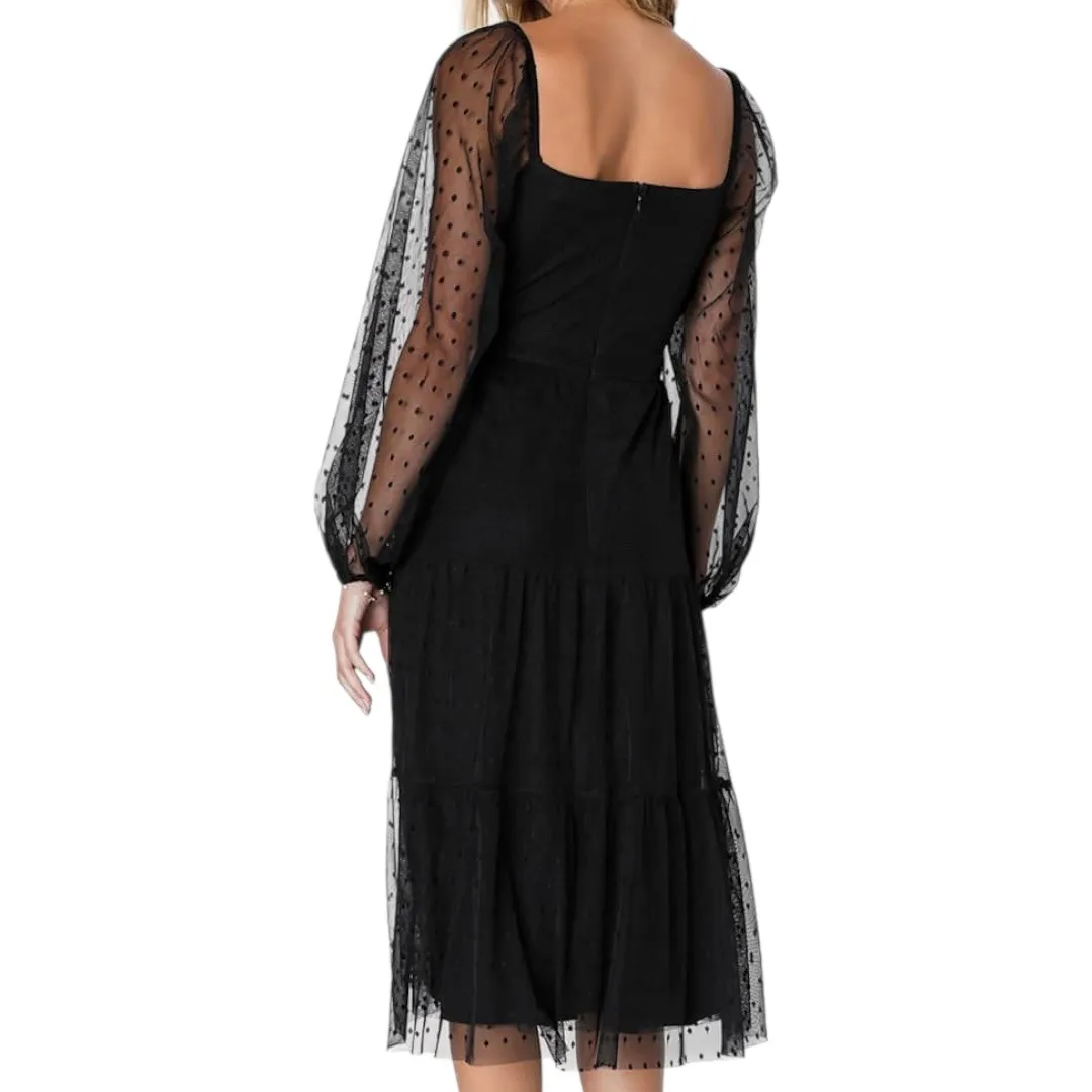 Lulus Black Swiss Dot Tiered Bustier Midi Dress Size‎ XS Whimsigoth Fairy Grunge - Image 3