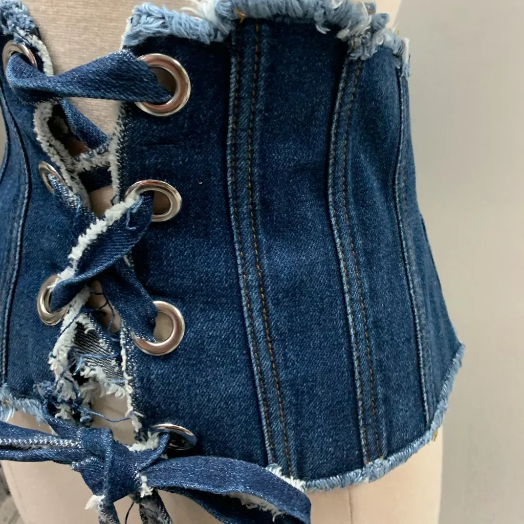 ZARA CORSET DENIM BELT ADJUSTABLE STRAPS REF 8197/004 SIZE M cottagecore boho - Image 3