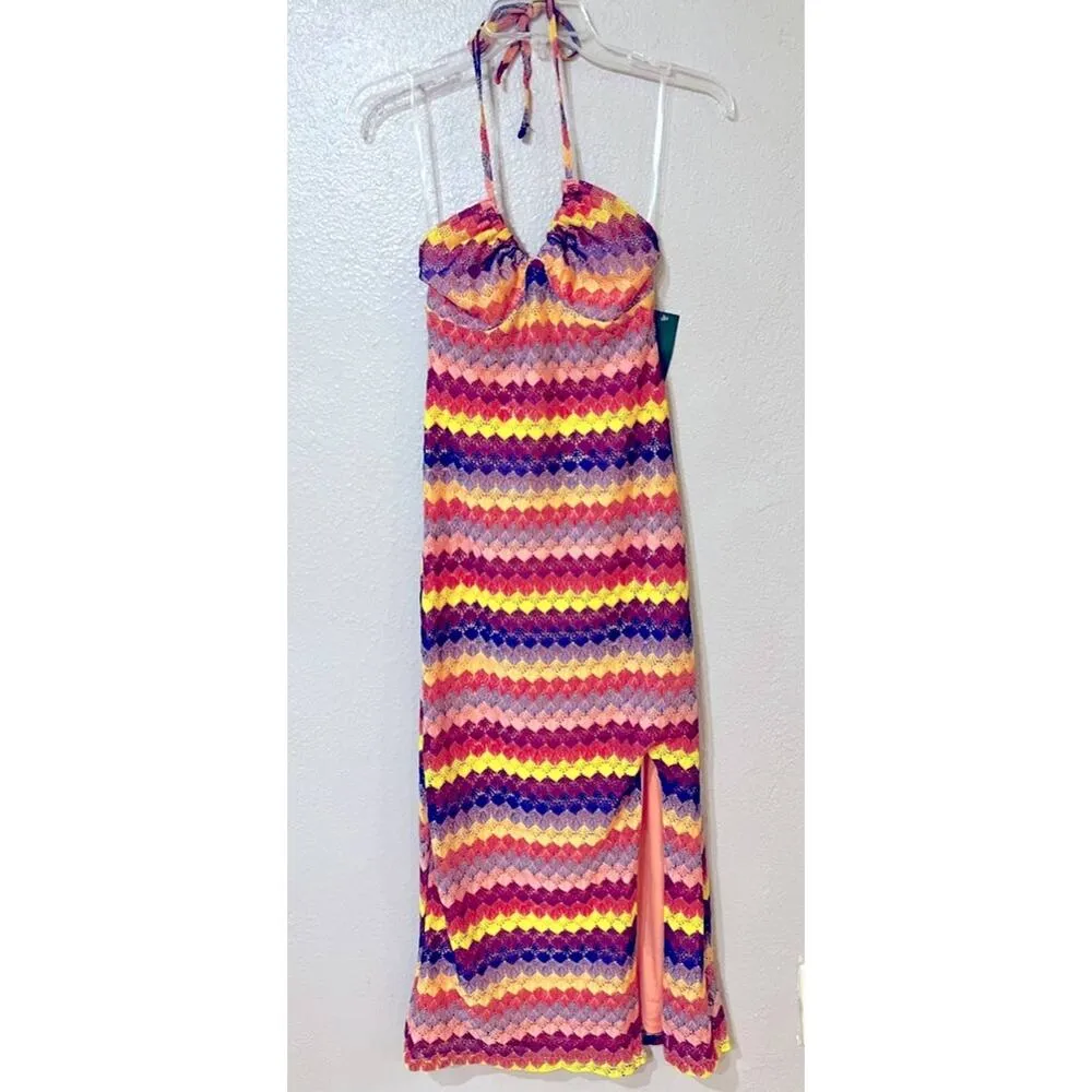 Wild fable Crochet Slip Dress W/ Tie Back , Side Slit Women's X-Small NWT - Image 2