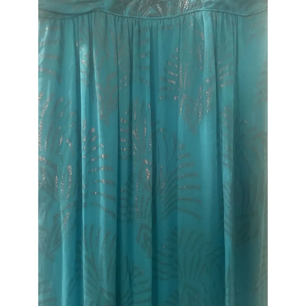 Nicole Miller Designer Maxi Dress Teal Green Gold Beaded Gown Size 10 NWT - Image 5