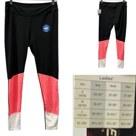 Zone Pro Black Coral White Colorblock Full Length Athletic Leggings Womens M - Image 2