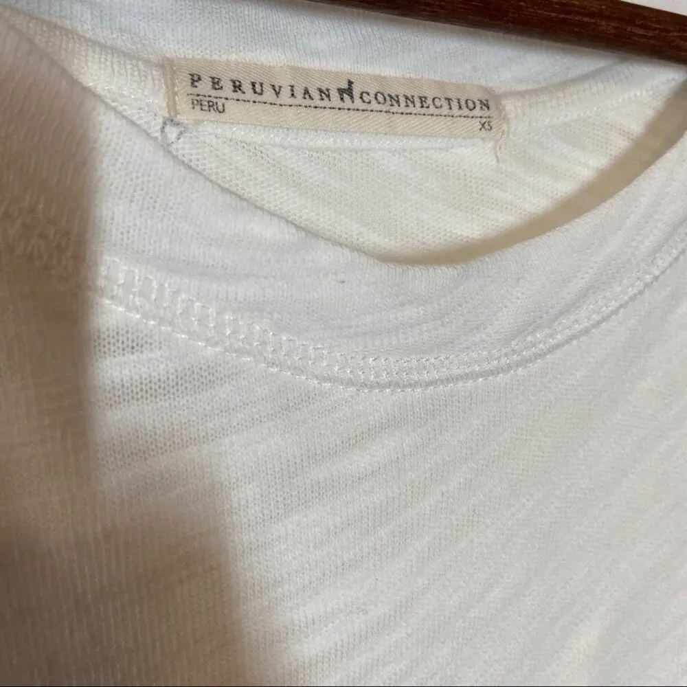 Peruvian Connection Burnout Long Sleeve Top Textured Scoop Neck White XSmall - Image 2