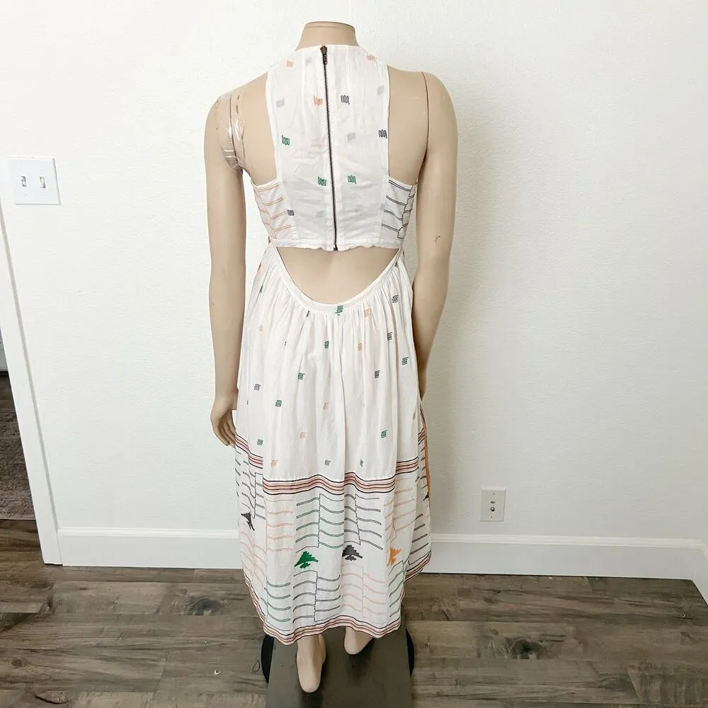 [Free People] New Romantics Etched Embroidered Cutout Halter Midi Dress Sz Small - Image 3