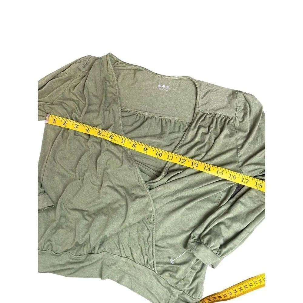 Three Dots size small avocado green vneck wrap blouse - Image 6