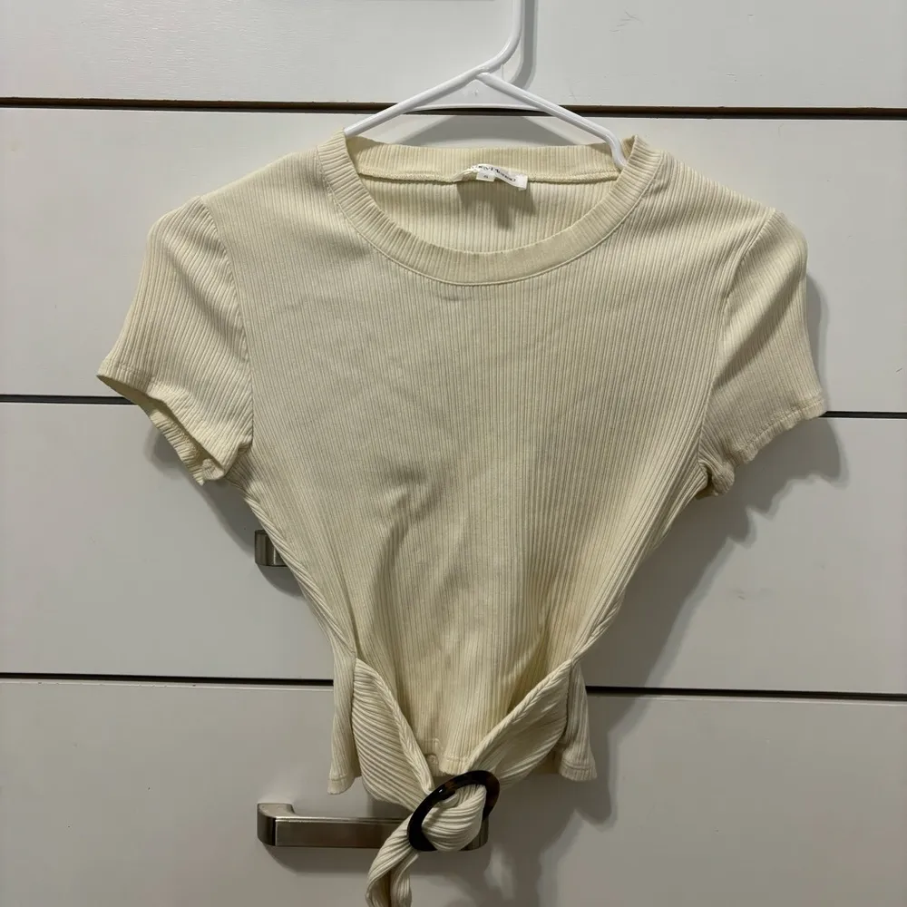 Privacy Please  Cream Ribbed Belted Tee - Image 2