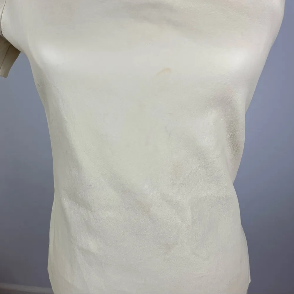 Helmut Lang Ivory One Shoulder Lamb Leather Top - Image 5