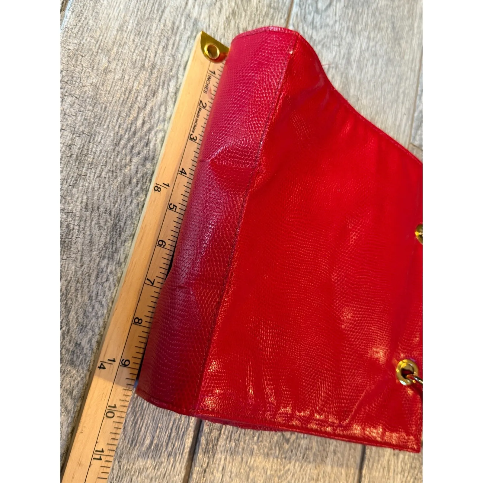 Giorgio Beverly Hills Hand Bag‎ Red Faux Leather Bamboo Straps Christmas Purse - Image 9