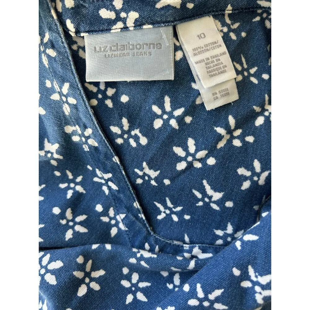 Vintage 90s Liz Claiborne Women's Maxi Sleeveless Dress Denim Floral Print sz 10 - Image 8
