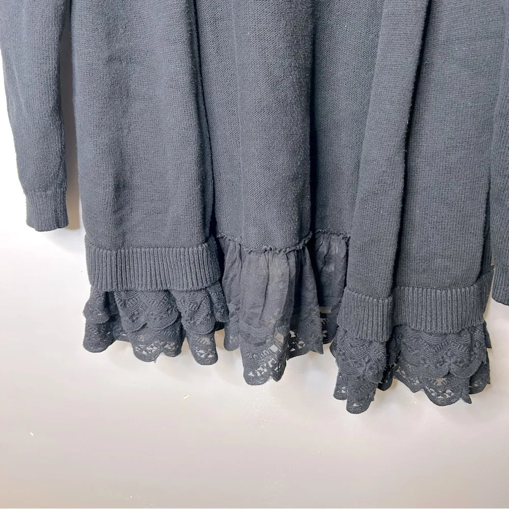 Matilda Jane Dark As Night Open Black Cardigan With Lace Ruffles Size L - Image 5