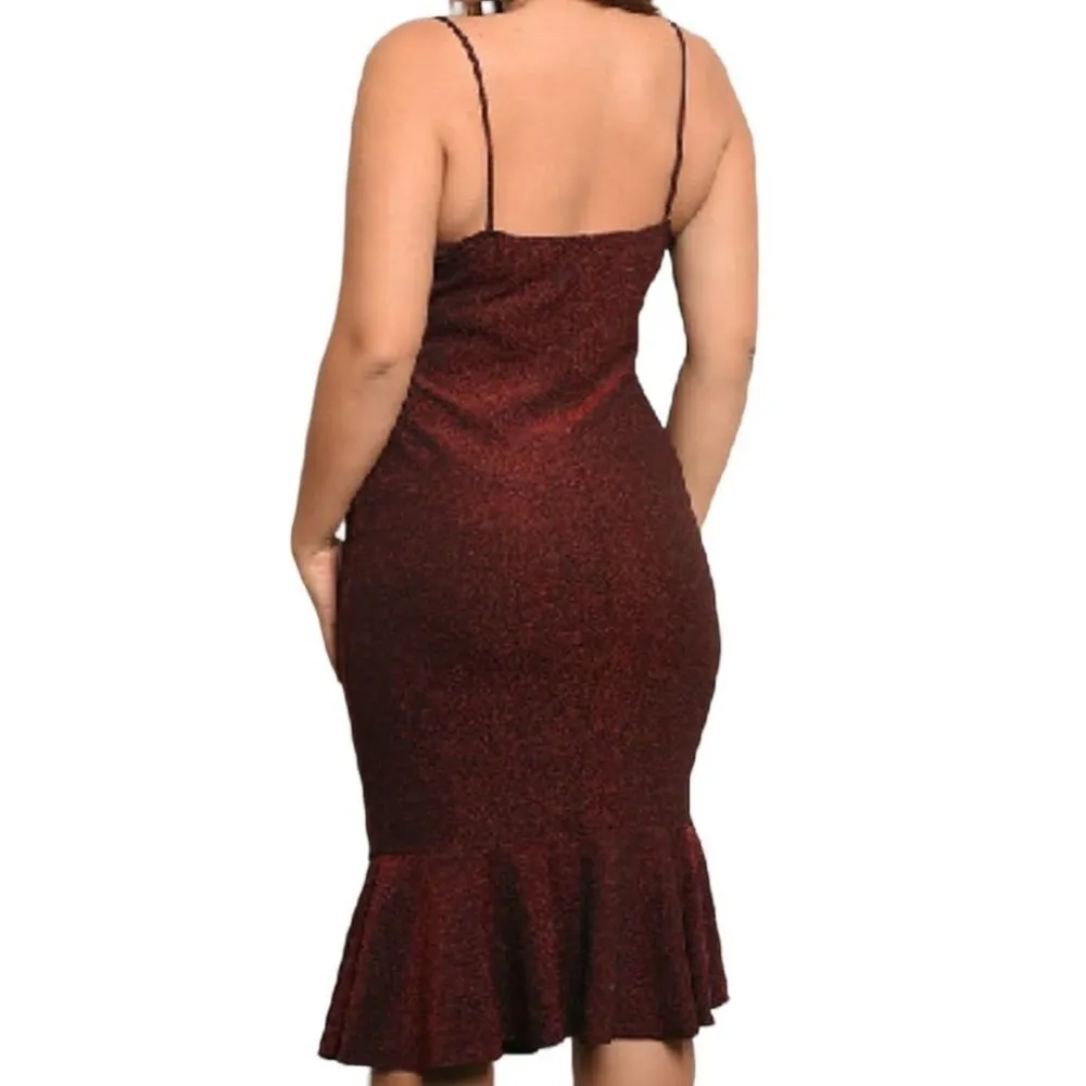 Zenobia Shimmer Ruffle Midi Cocktail Dress Red Size 3XL NWT - Image 2