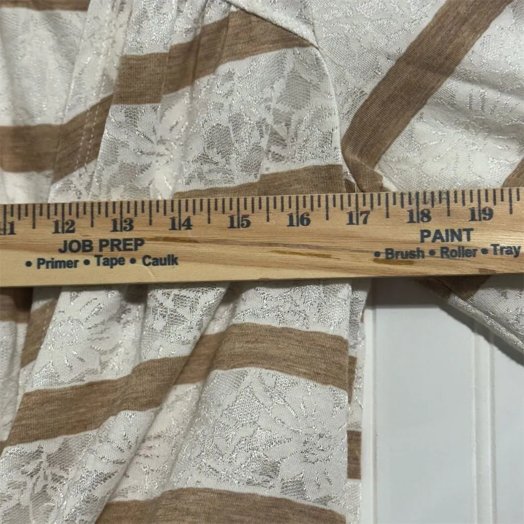 Vtg dELiA*s L Lace Sheer Stripe‎ Tie Front Crop Top Y2K Mesh Cardigan Indie Tan Size L - Image 4