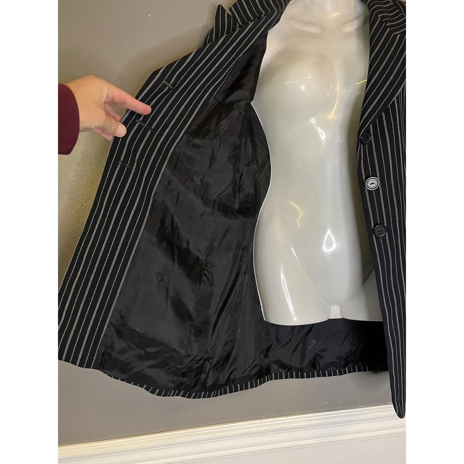 Escada Elements Blazer Jacket Womens 40 Black Pinstripe Wool Silk Made Italy Size L - Image 7