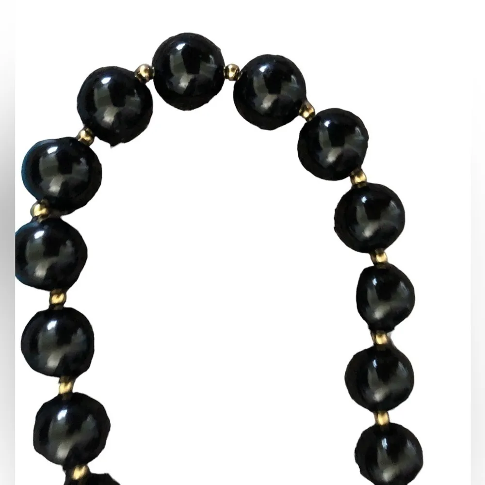 Vintage Monet black beaded costume necklace signed - Image 4