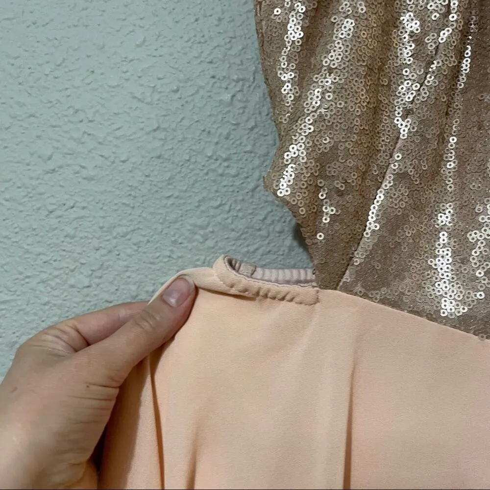 Lulus Peach Sequined Cut Out Sides Party Dress Mini Womens XS Swifty Eras Tour - Image 2