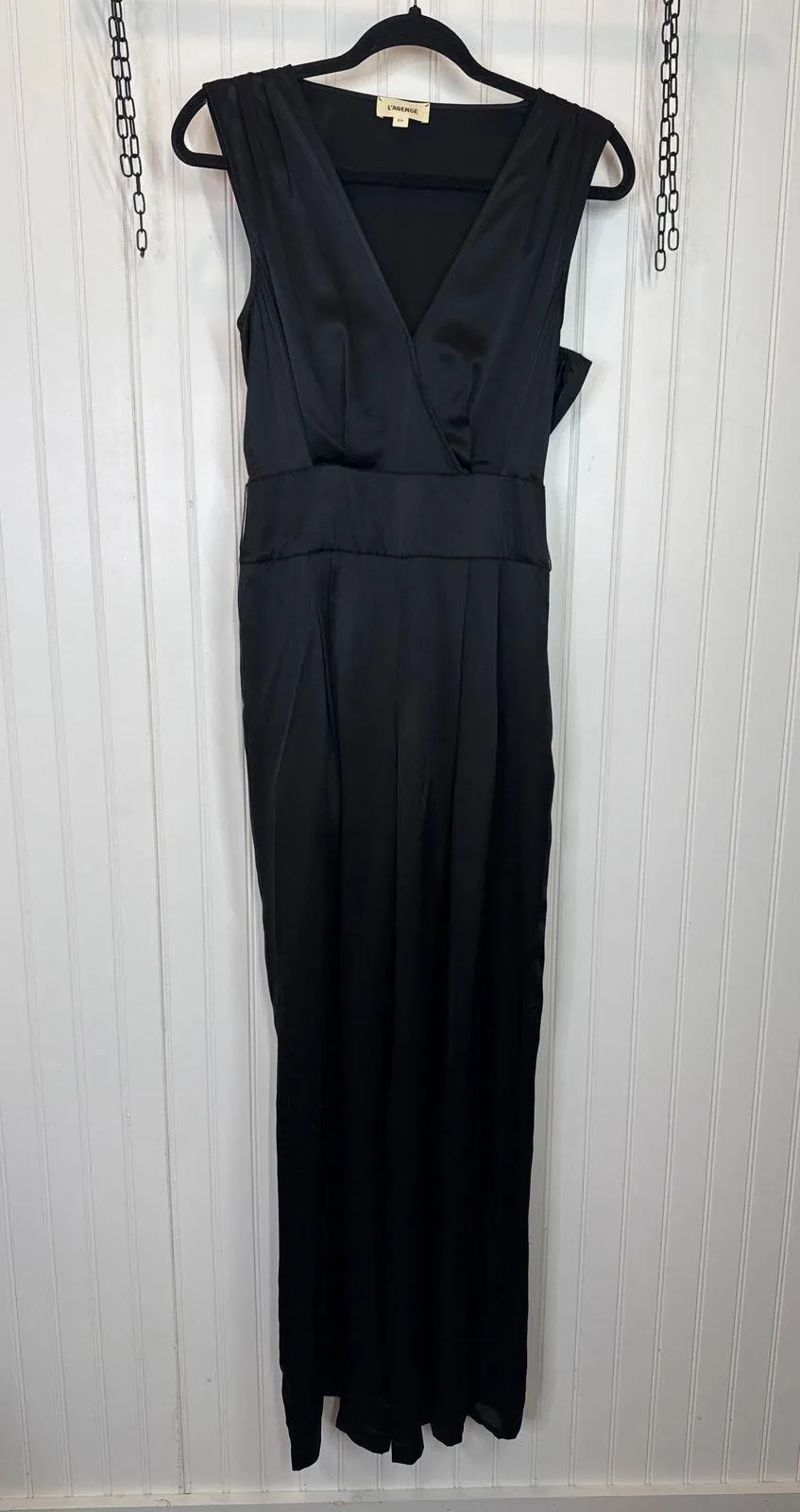 NWOT L’AGENCE Lucinda Jumpsuit Black V-Neck Sleeveless Silk Party NO BELT Size S - Image 2