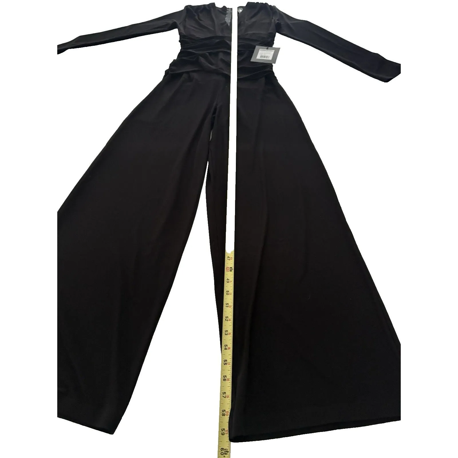 Norma Kamali Jumpsuit Size M Black Shirred Waist V Neck Wide Leg Cocktail Party - Image 10