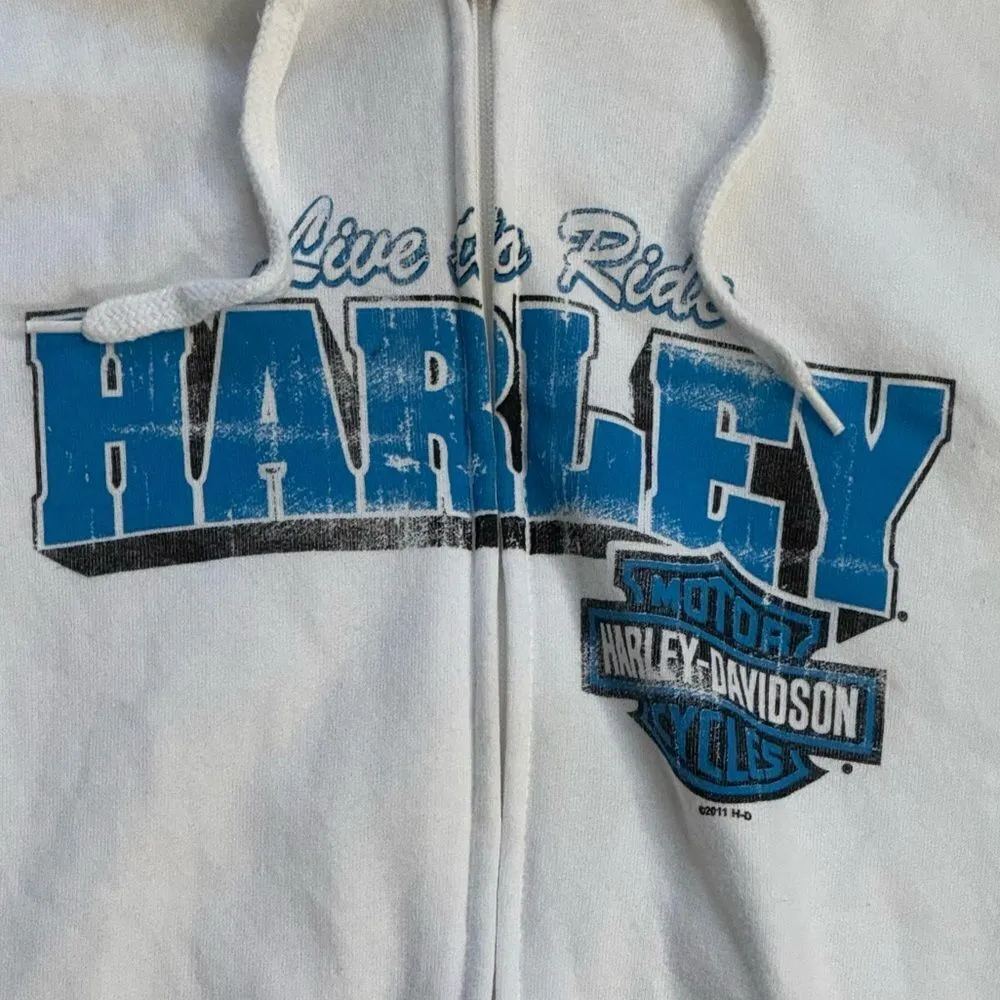 Harley Davidson White Zip Up Hoodie Sweatshirt Women’s Small - Image 4