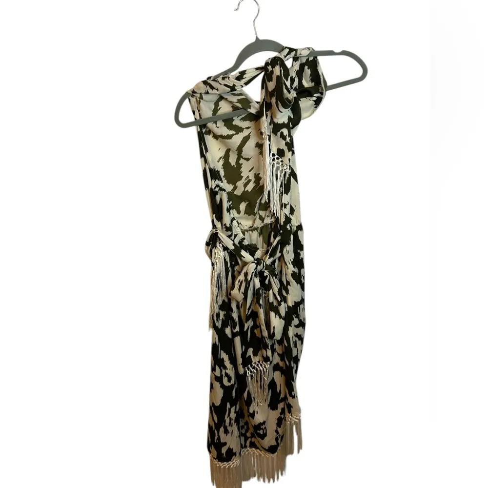 Anthropologie Cowl Halter Neck Fringe Wrap Dress - Image 2