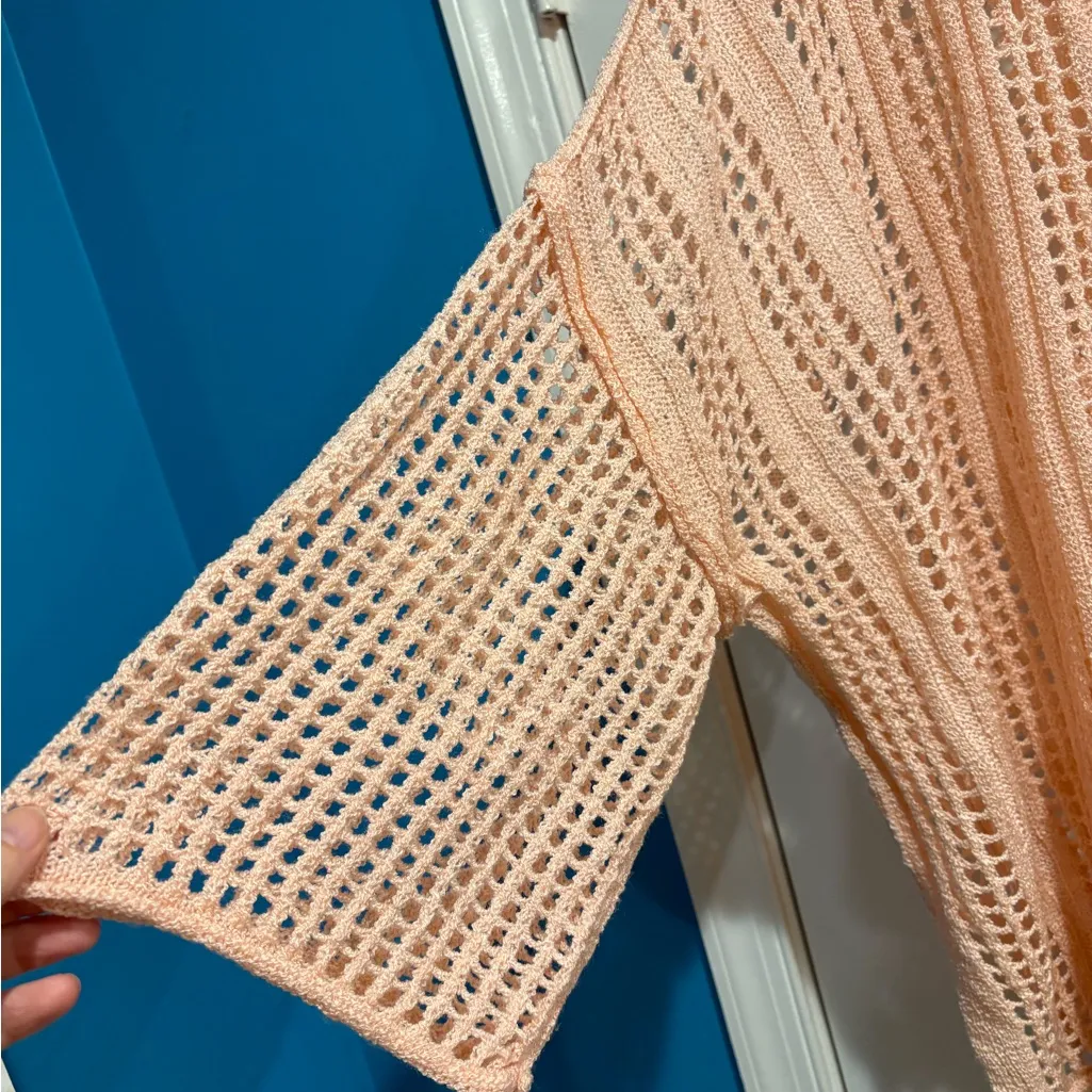 POL open knit oversized cardigan sweater top sz M L light salmon pink - Image 3