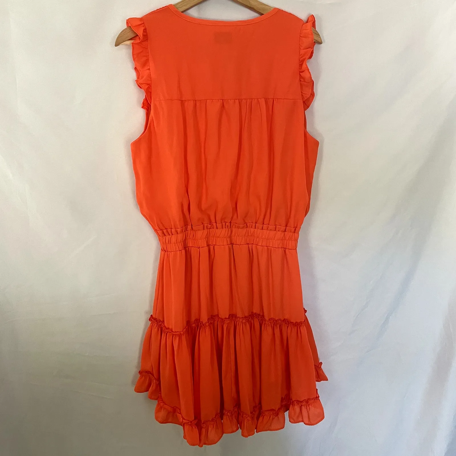 Adrienne bright orange sleeveless summer sundress women's size large frilly - Image 7