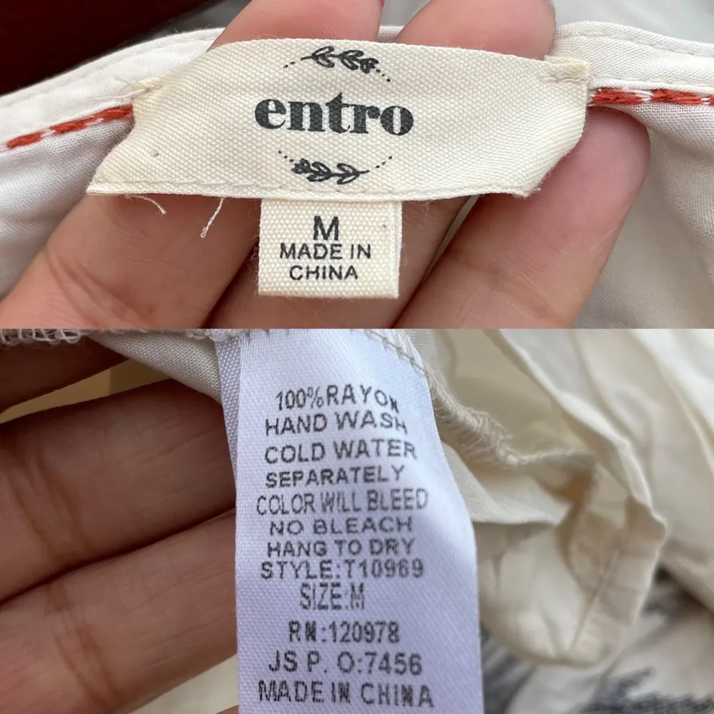 Entro Women’s Shirt Blouse Beige Floral Embroidered 3/4 Sleeve Medium - Image 9