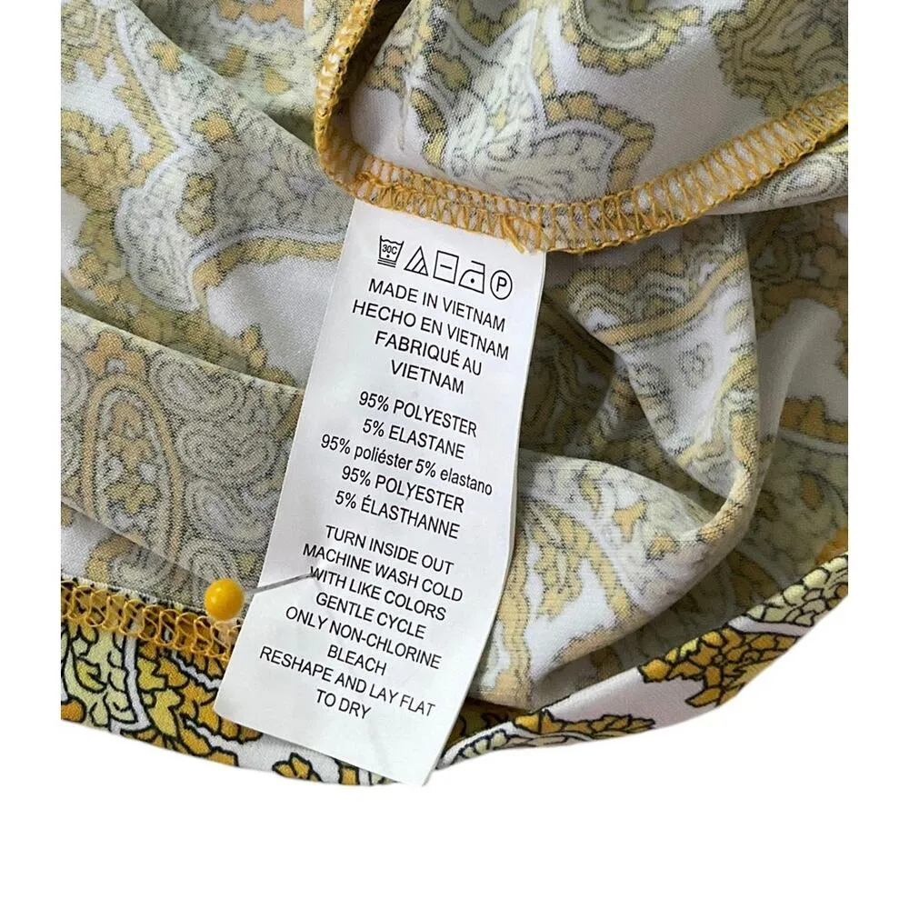 Michael Kors Yellow & White Paisley Cold Shoulder Top Women Size Large | 33-3 - Image 5