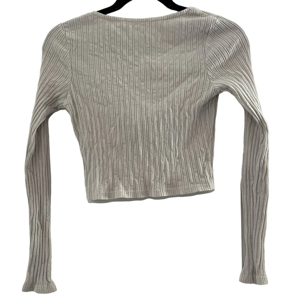 American Threads Light White Ribbed Tie-Front Blouse - Image 2