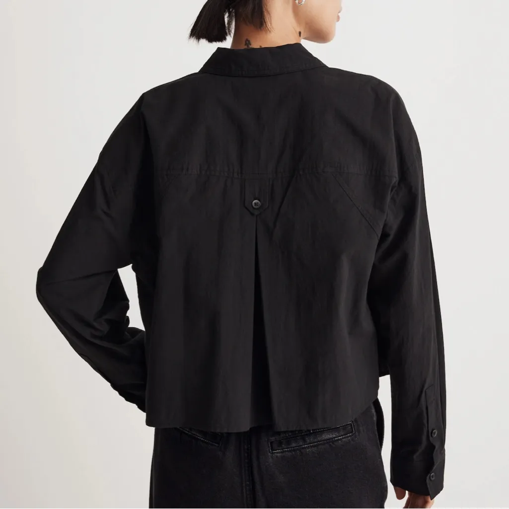 MADEWELL The Signature Poplin Crop Shirt Black Small NM415 - Image 3