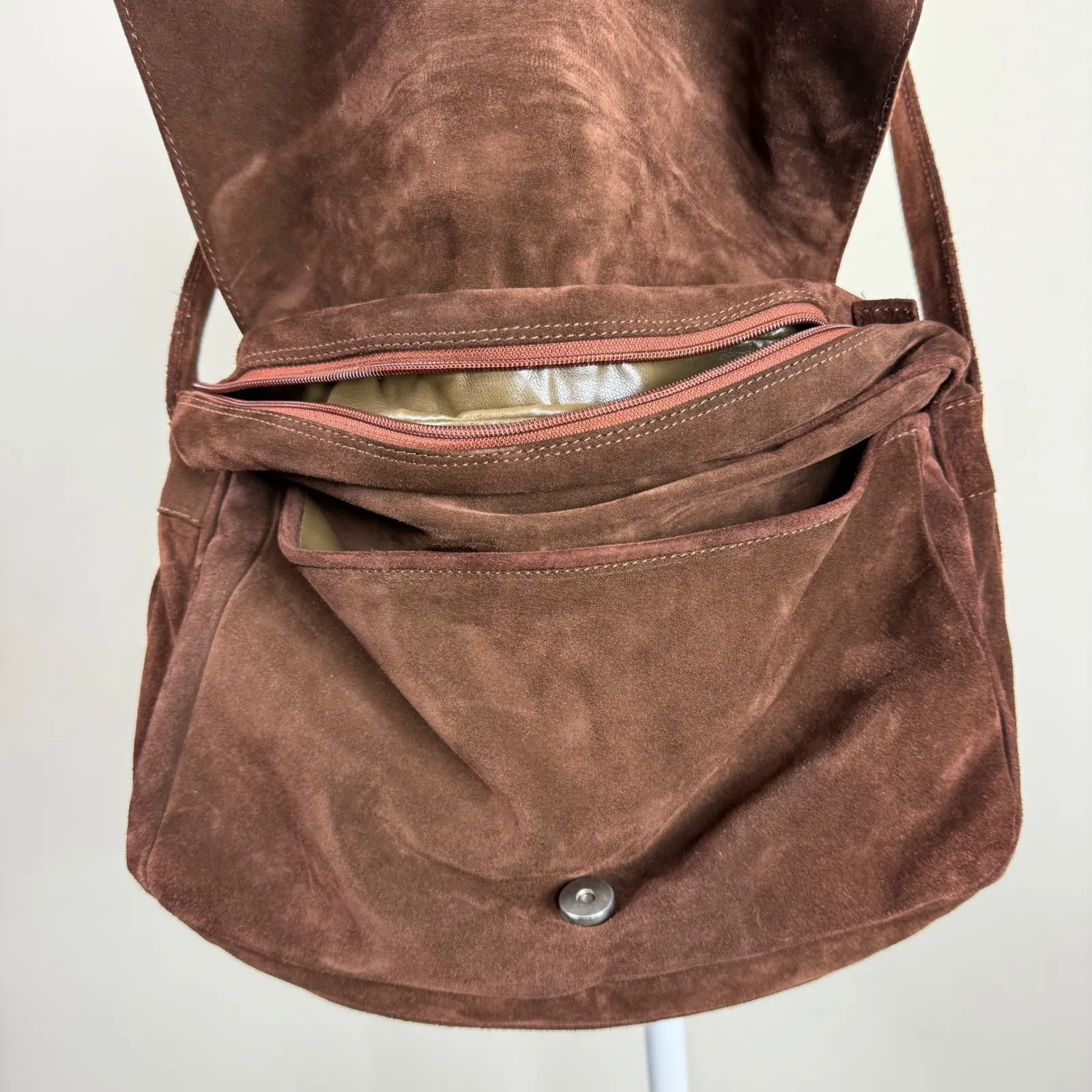 Philippe Model Paris Suede Messenger Bag Flap Closure Brown Medium - Image 6