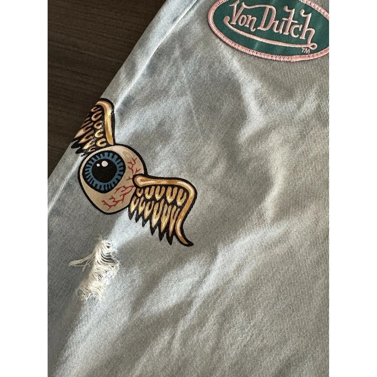 NWT Von Dutch Y2K Logo Patch Wide Leg Jeans Light Wash McBling Streetwear - Image 5