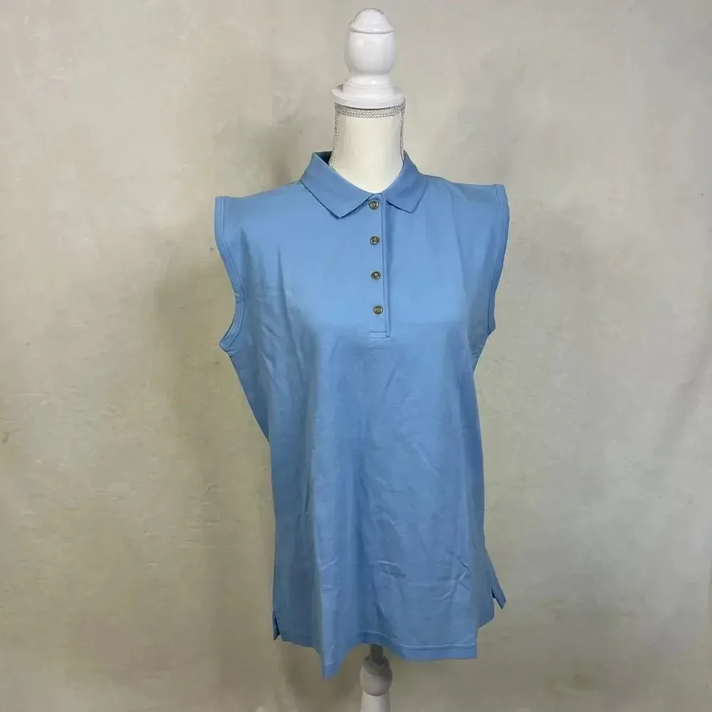 NWT Vintage Reebok Women's Club Size Large Blue Sleeveless Golf Polo‎ Shirt - Image 2