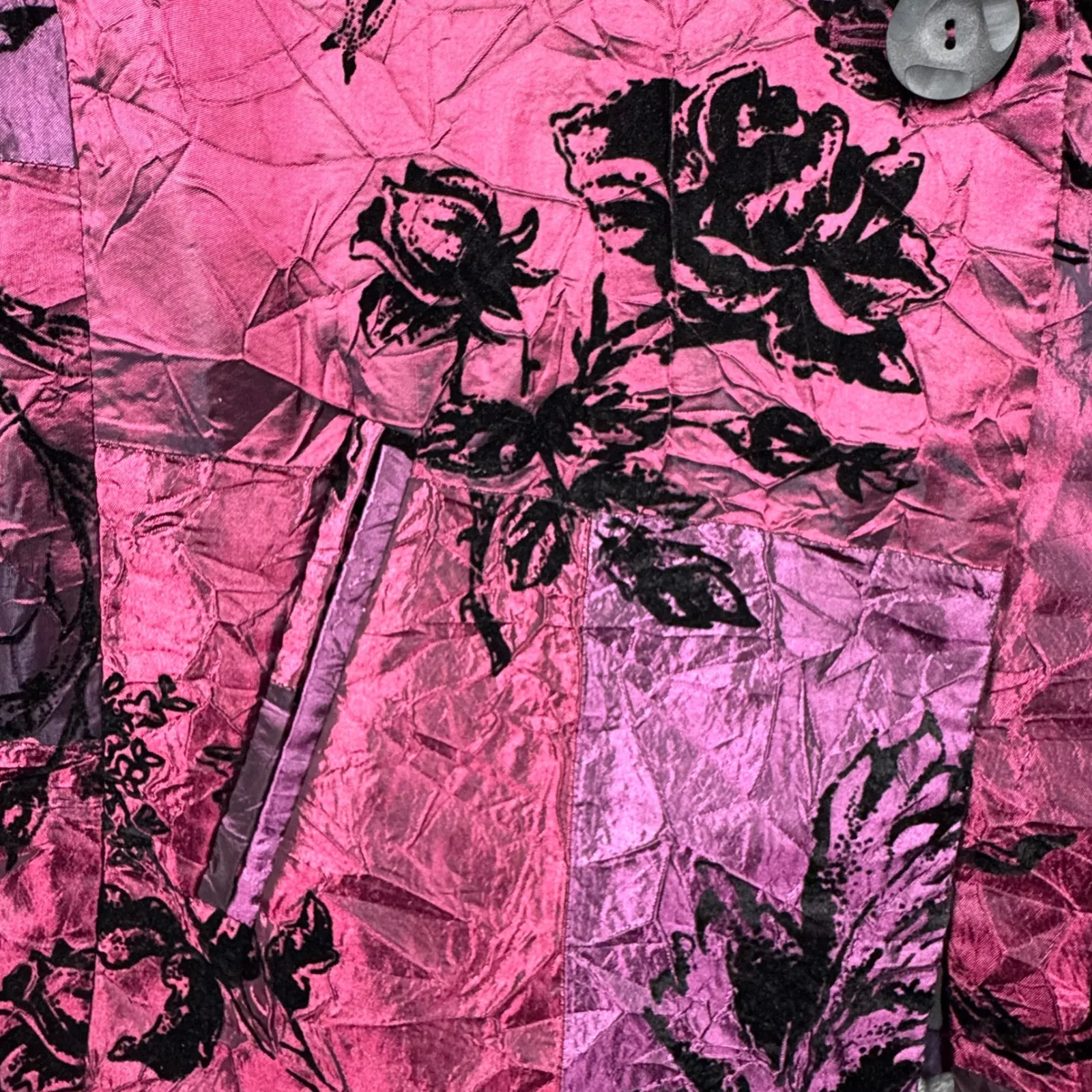 Susan Graver Jacket Fuchsia Purple Black Velvet Floral Crinkle M Bolero Cropped - Image 5
