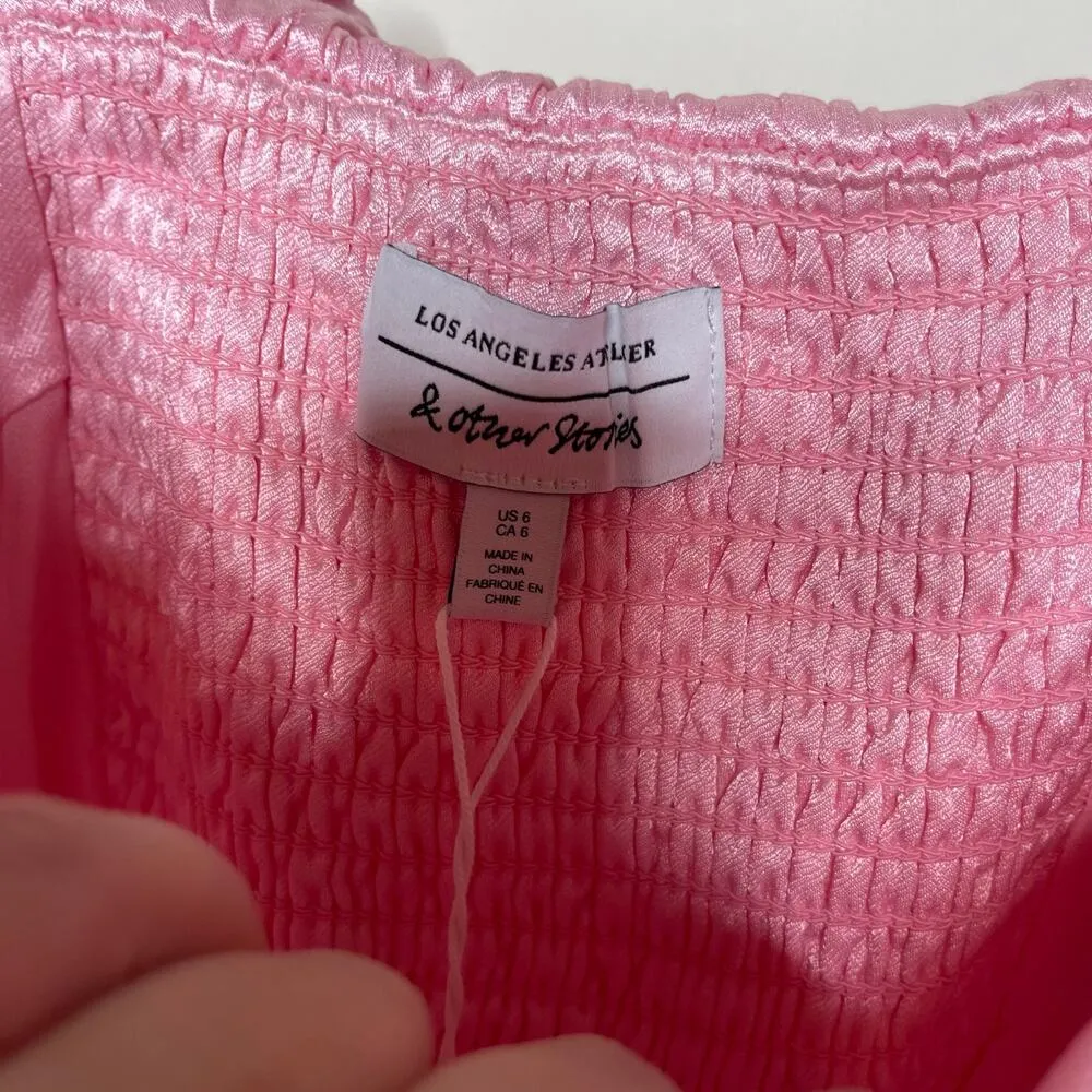 & Other Stories sleeveless satin ruffle top in pink sz 6 - Image 5