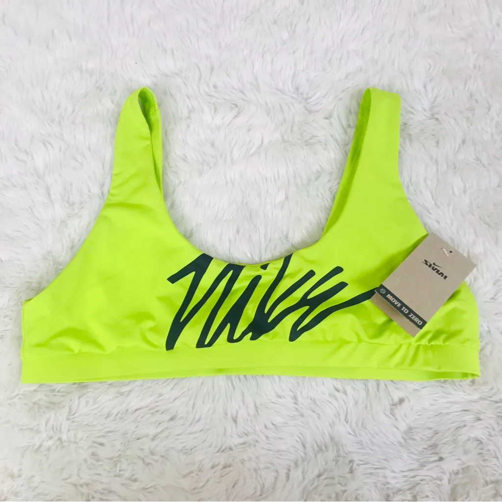 NIKE Neon Green Logo Sporty Scoop‎ Neck Bikini Swim Top Size XL X-Large New - Image 2