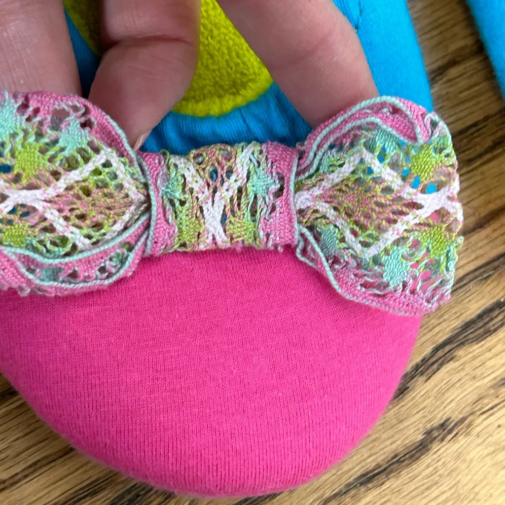 KENSIE Neon 80’s ColorBlock Front Bow Slip On Slippers Memory Foam Size 9/10 NWT - Image 8