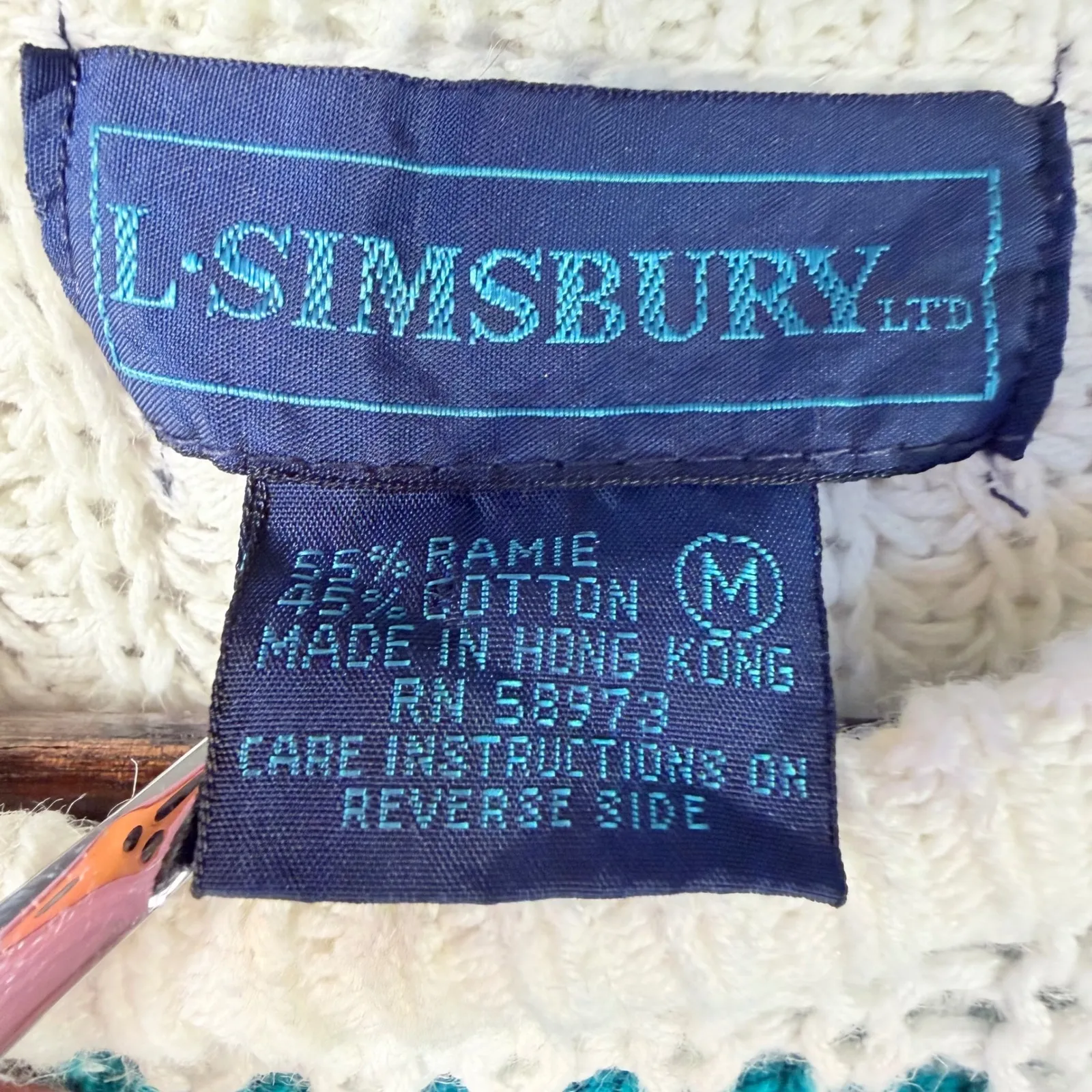 Vintage L'SimSBURY Striped Chunky Knit Sweater M Green Teal White Cotton Blend Size M - Image 2