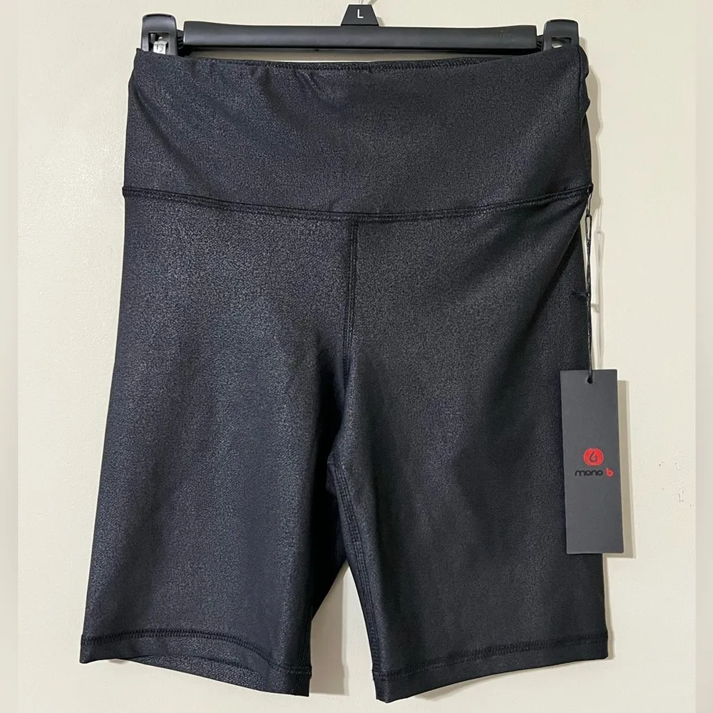 Mono B size small black foil high waist biker shorts discreet phone pouch new - Image 3