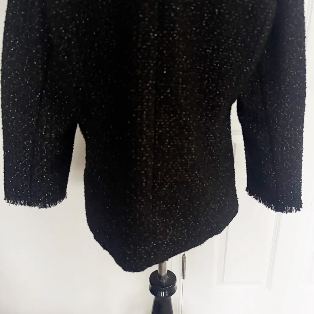 Ann Taylor Black Shimmer Tweed Puff Sleeve Top size Medium - Image 8