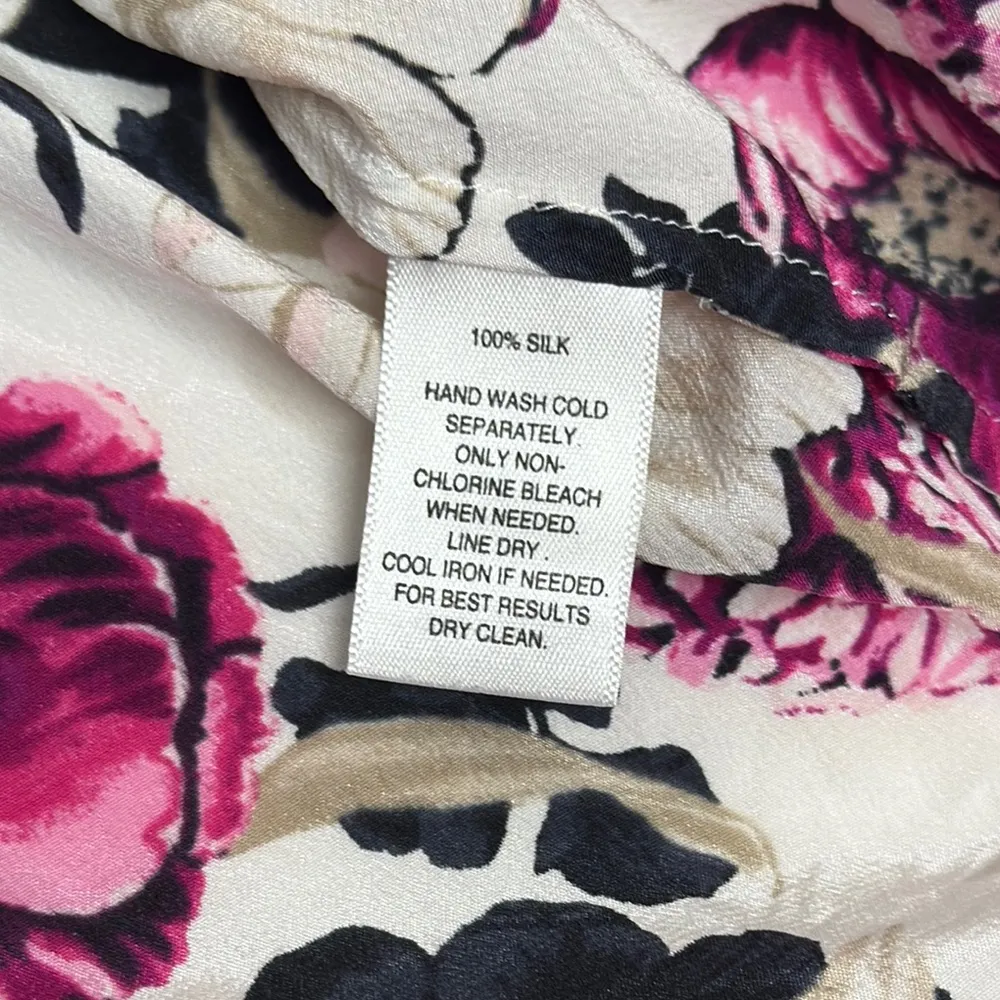 White House Black Market Silk Button Down Shirt V-neck Long Sleeve Floral 8 - Image 12