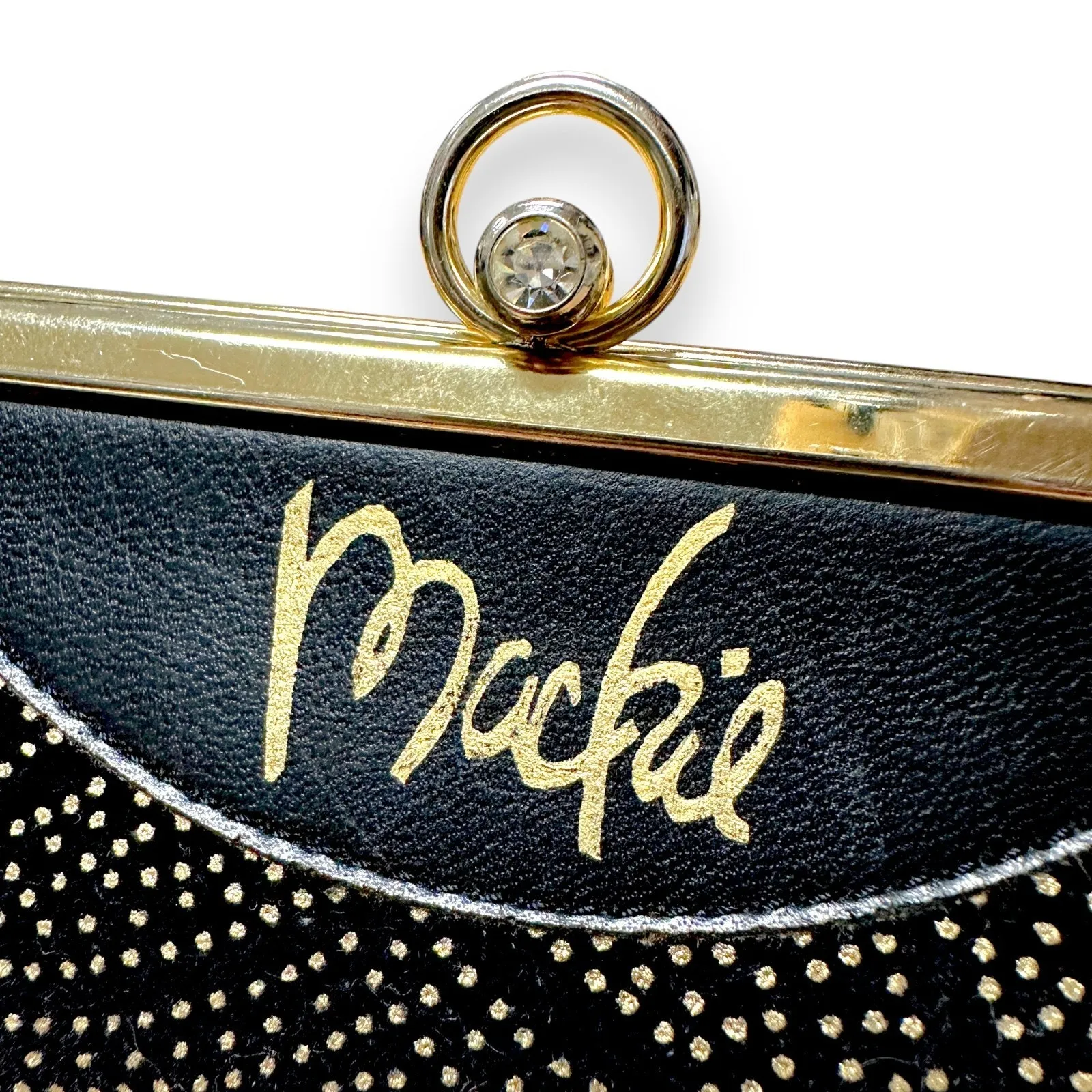 VINTAGE '90s Bob Mackie Gold Dotted Black Velvet Clutch Evening Bag Glasses Case - Image 7